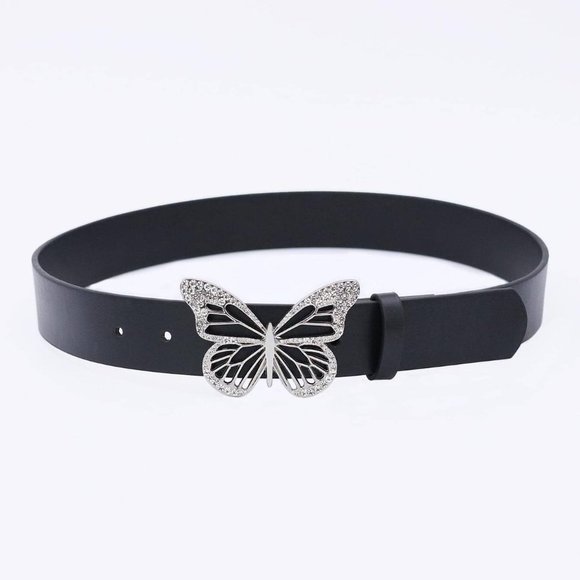 Silver 1pc Boho Womens Rhinestone Butterfly Buckle Fashion Belt, For Decoration main image 4